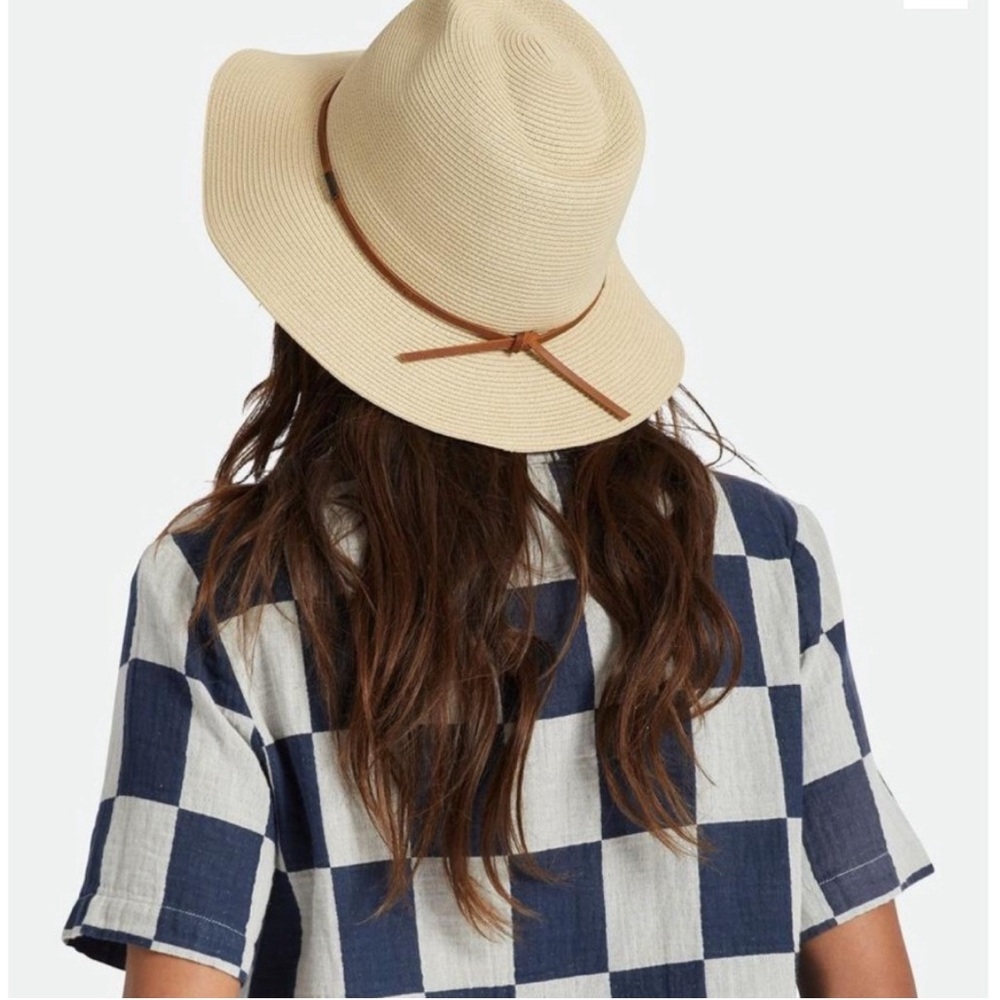 Brixton Wesley Braided Toyo Straw Fedora New Women’s Size Small Beige Brown Trim